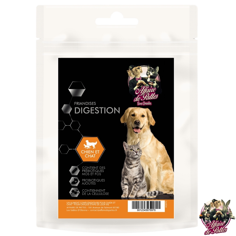Affaire-de-pattes-friandises-sans-cereales-digestion-chien-et-chat AFFAIRE DE PATTES - Friandises fonctionnelles DIGESTION sans céréales - Chien & chat 70Gr – Image 1