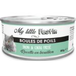 MY LITTLE FESTIN - Boîte pour chat - Boules de poils en Bouillon - Thon Chou frisé - 80 Gr